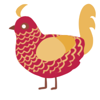 Mirth, a crimson and honey chicken with a lace pattern