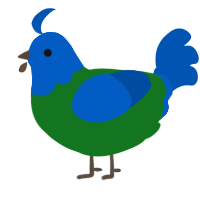 Stardew Valley, a leaf and ultramarine chicken with a head pattern