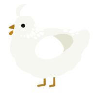 white bread, a white chicken with a neck-speckle pattern