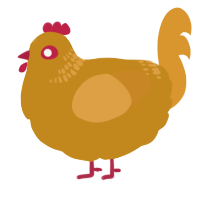 chicken 1, a ochre and orange chicken with a neck-band pattern