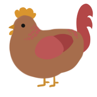 Roaster, a brown and red chicken with a neck-band pattern