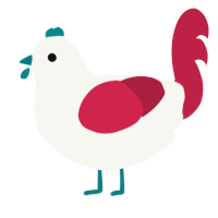 Dollop, a white and crimson chicken