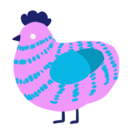 Ayame SynthV, a lavender and cerulean chicken with a bar pattern