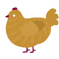 frito, a gold chicken with a bar pattern