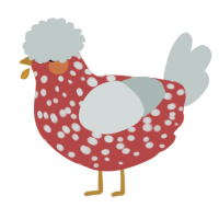 berry the straw, a red and silver chicken with a speckle pattern