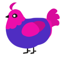 Neon, a indigo and fuchsia chicken with a head pattern