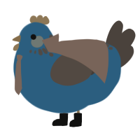 dismas, a sapphire and bark chicken with a neck-speckle pattern