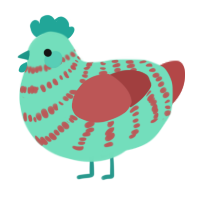 Palindrome, a mint and red chicken with a bar pattern