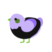 Pastel Goth, a black and lilac chicken with a head pattern