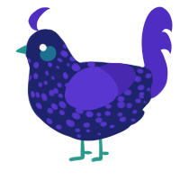 Yue Xin 玥馨, a navy and indigo chicken with a speckle pattern