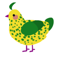 Bananana, a yellow and leaf chicken with a speckle pattern