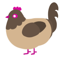 Dusty, a beige and bark chicken with a head pattern