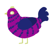 Blackberry, a plum and navy chicken with a bar pattern