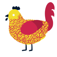 Butchook Vanity, a yellow and crimson chicken with a double-lace pattern