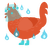A vermilion chicken with a half-lace pattern