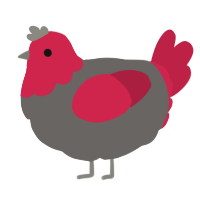 Red Hood, a grey and crimson chicken with a head pattern