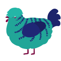 (unnamed), a turquoise and navy chicken with a half-bar pattern