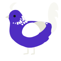 Ultraviolet, a indigo and white chicken with a neck-speckle pattern