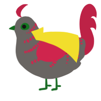 Robin, a sable and crimson chicken with a half-bar pattern