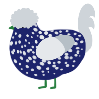 Snow Slush, a navy and mist chicken with a speckle pattern