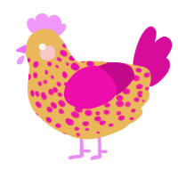 irradiated nana, a honey and fuchsia chicken with a speckle pattern