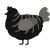 Lech, a black and grey chicken with a half-bar pattern