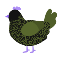 moss the arsonist, a black and olive chicken with a double-lace pattern