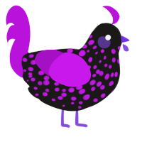 Néon Spore, a sable and amethyst chicken with a speckle pattern