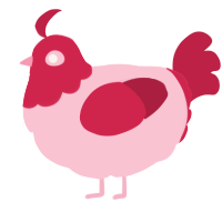 XOXO, a rose and crimson chicken with a head pattern