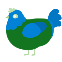 Earth, a leaf and sapphire chicken with a head pattern