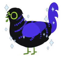 Cosmic Bowling, a black and indigo chicken with a half-bar pattern