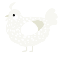 Bumpy Puffball, a white chicken with a speckle pattern