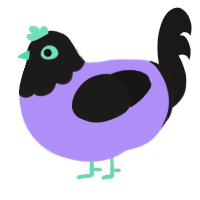 Pastel Goth, a lilac and sable chicken with a head pattern