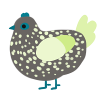 Couch, a grey and apple chicken with a speckle pattern