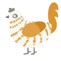 Helios, a white and orange chicken with a bar pattern