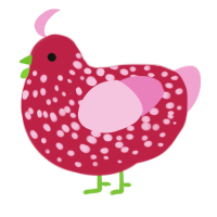 Strawby, a crimson and pink chicken with a speckle pattern