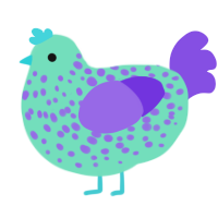 Minty, a mint and blurple chicken with a speckle pattern