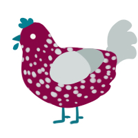 Pat, a maroon and silver chicken with a speckle pattern