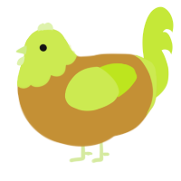 golden goose, a gold and lime chicken with a head pattern