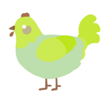 Booger, a gluppy and lime chicken with a bar pattern