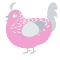 Pixie, a pink and mist chicken with a half-lace pattern