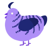 Ourple Guy, a lilac and navy chicken with a half-bar pattern