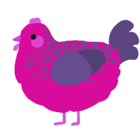 Plum, a fuchsia and overcast chicken with a half-lace pattern