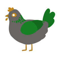 tired, a grey and leaf chicken with a neck-speckle pattern