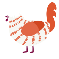 candy cane, a white and vermilion chicken with a bar pattern