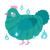 blehh, a turquoise and teal chicken with a bar pattern