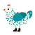 Feebie, a white and teal chicken with a speckle pattern