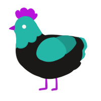 Neon, a sable and turquoise chicken with a head pattern