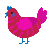 rosary, a crimson and fuchsia chicken with a bar pattern