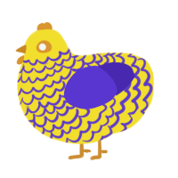 lineage curse g4, a yellow and indigo chicken with a lace pattern